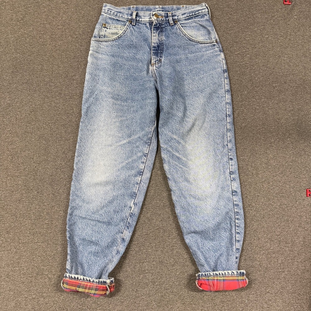90s LL Bean Flannel Lined Jeans Womens 30 Light Blue Good High Rise Tapered